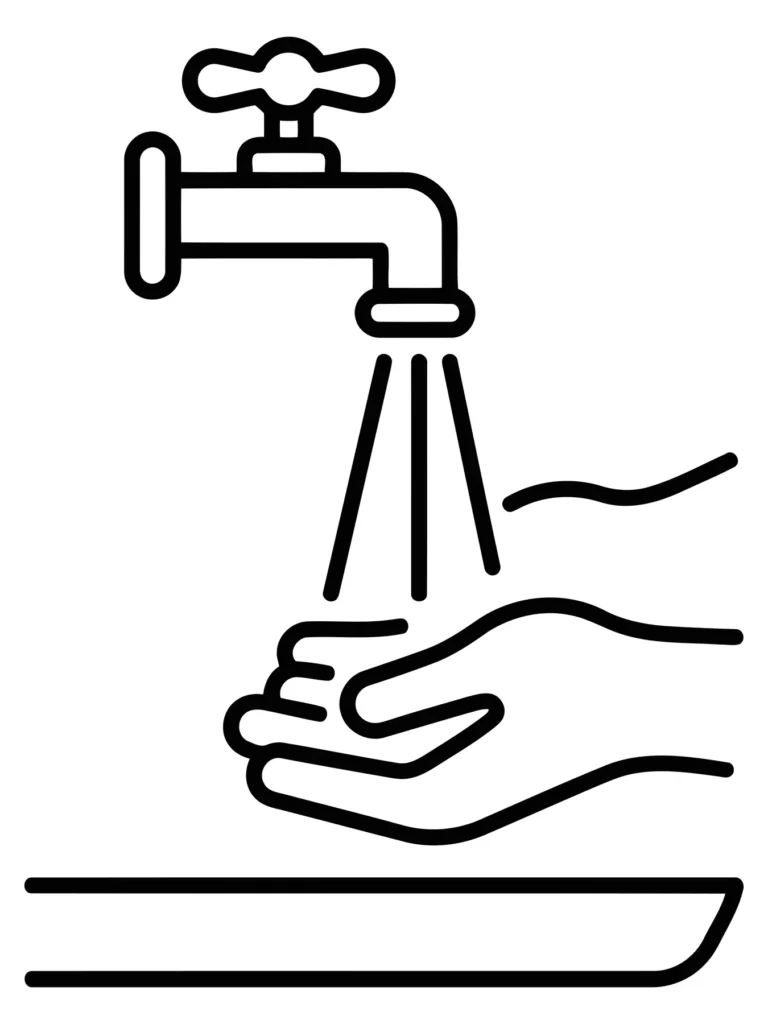 Hand Washing Under Faucet Line Art Icon