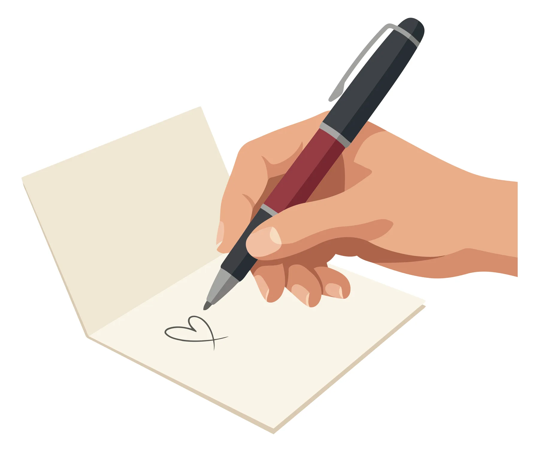 Hand Writing a Heart Symbol on a Card with a Pen