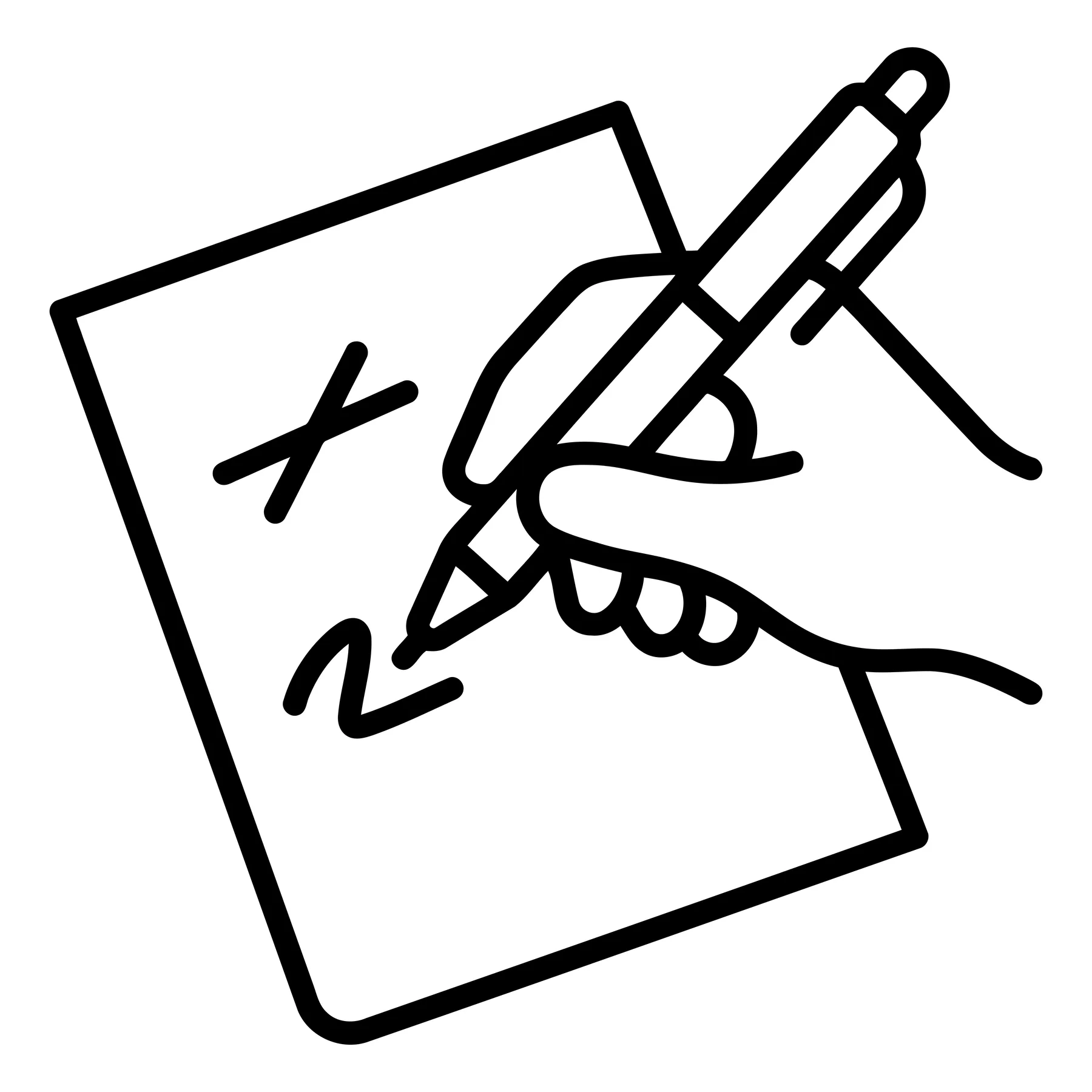 Hand Writing with Pen on Paper Line Art Icon