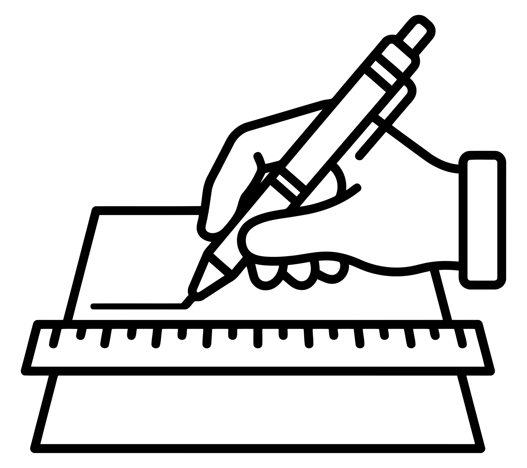Hand Drawing a Line with Pen and Ruler on Paper