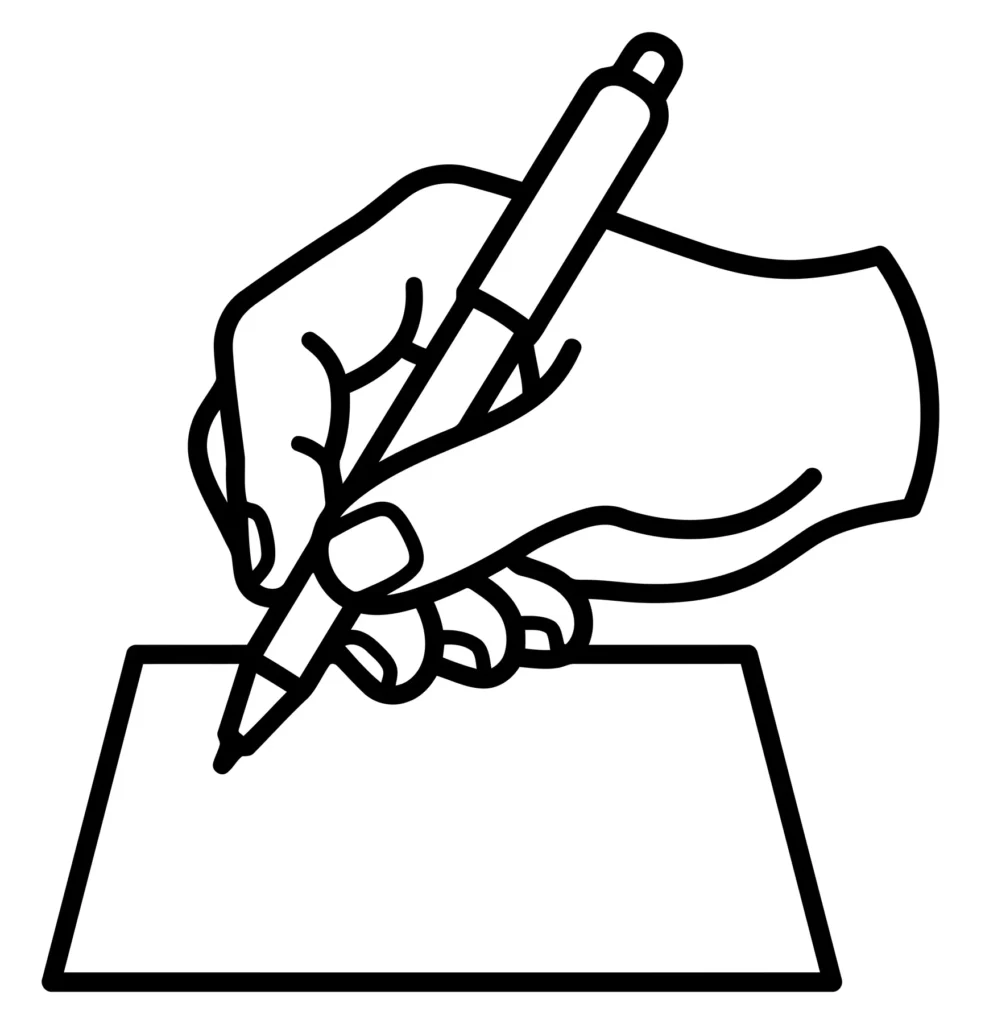 hand writing with pen on paper sheet icon