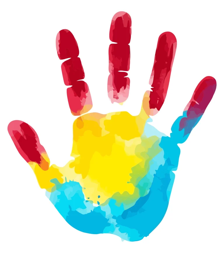 handprint painted with watercolor