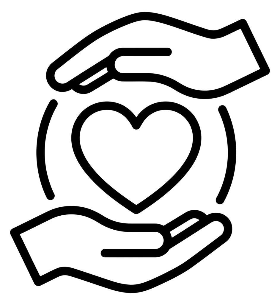hands cupping a heart icon, representing protection and care