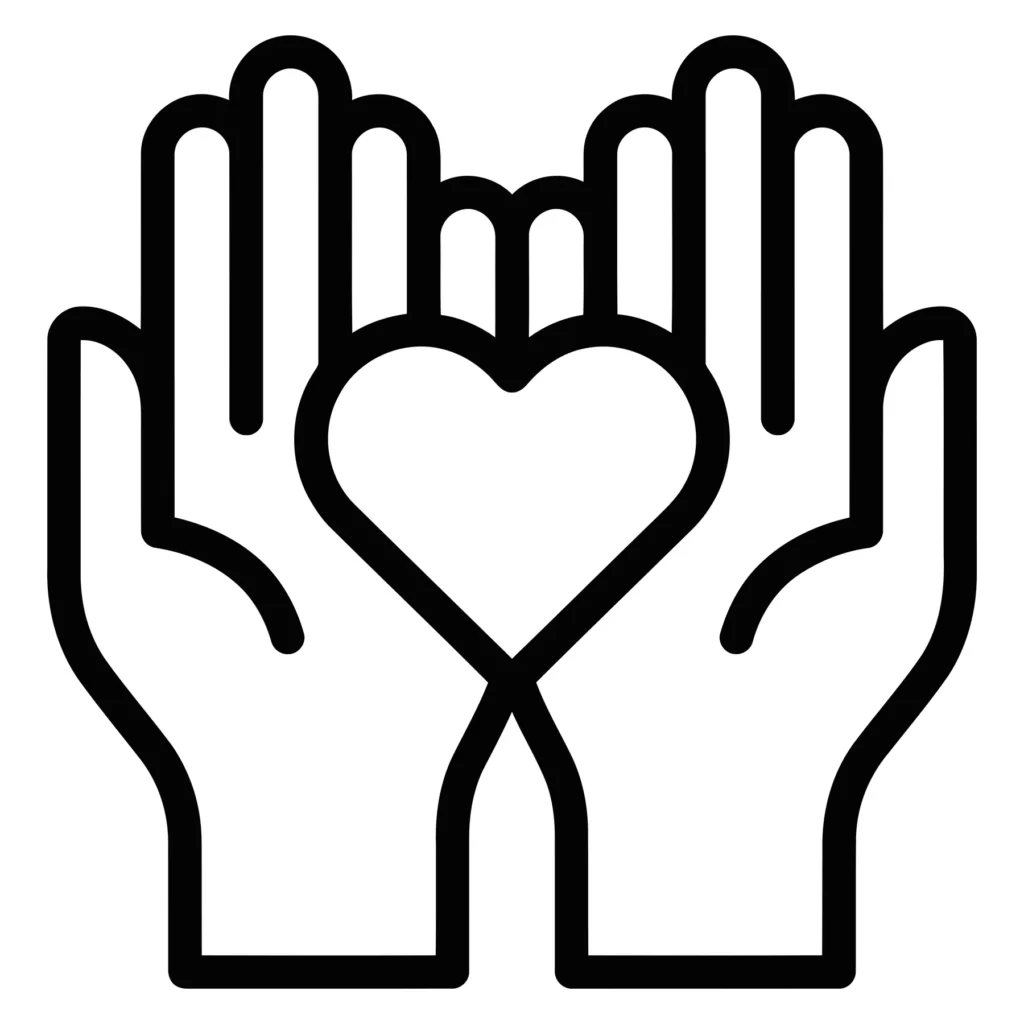 hands holding a heart icon, symbol of care, love, and support