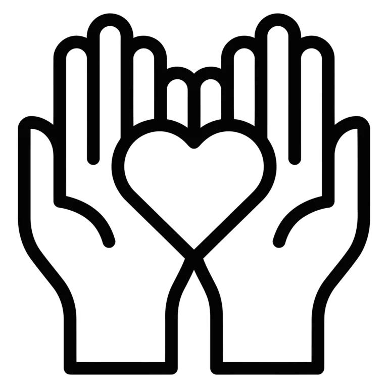 hands holding a heart icon, symbol of care, love, and support