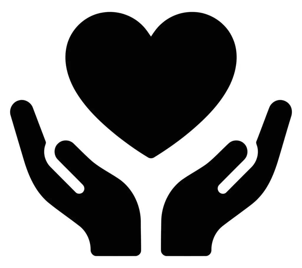 hands holding a solid heart icon, symbol of love and charity