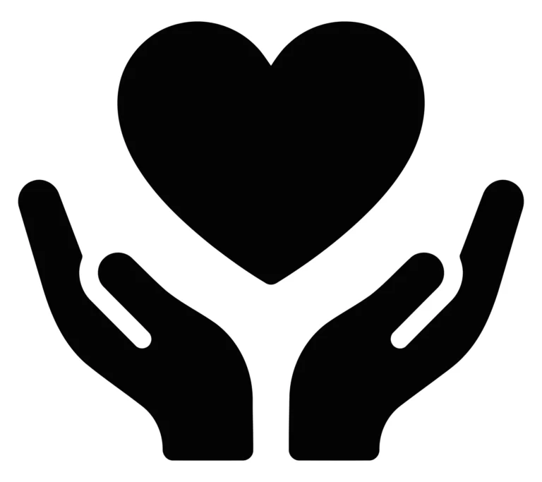 hands holding a solid heart icon, symbol of love and charity