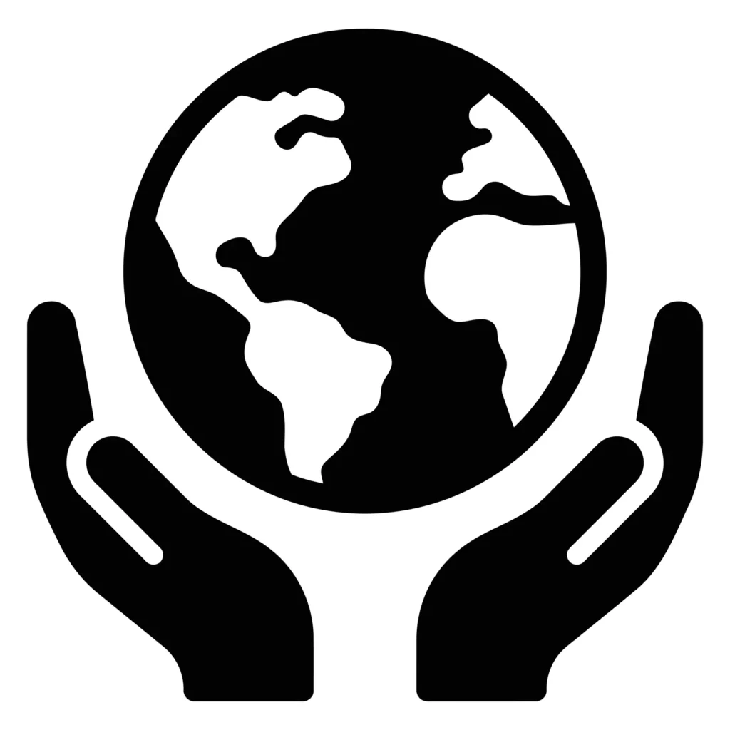 hands holding the planet earth globe icon, symbol of environmental protection and global care, black silhouette design