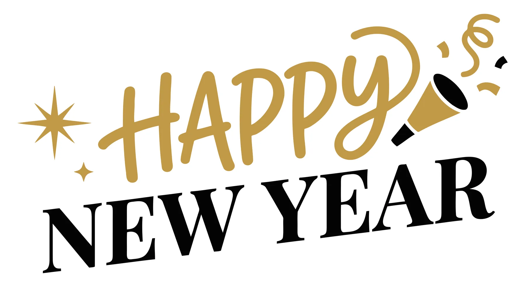 Happy New Year Celebration Text with Party Blower