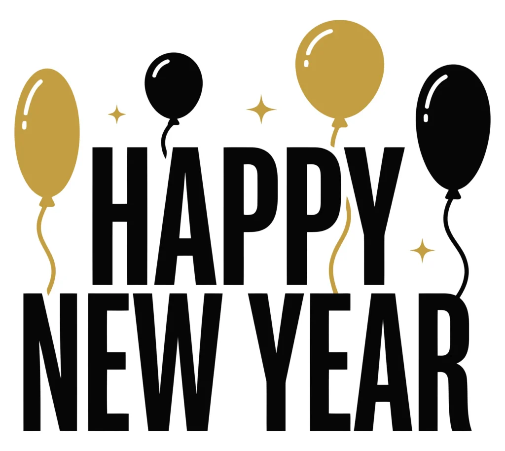 happy new year text with balloons