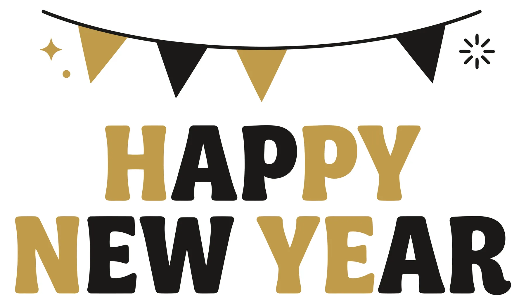 Happy New Year Text with Decorative Bunting Flags