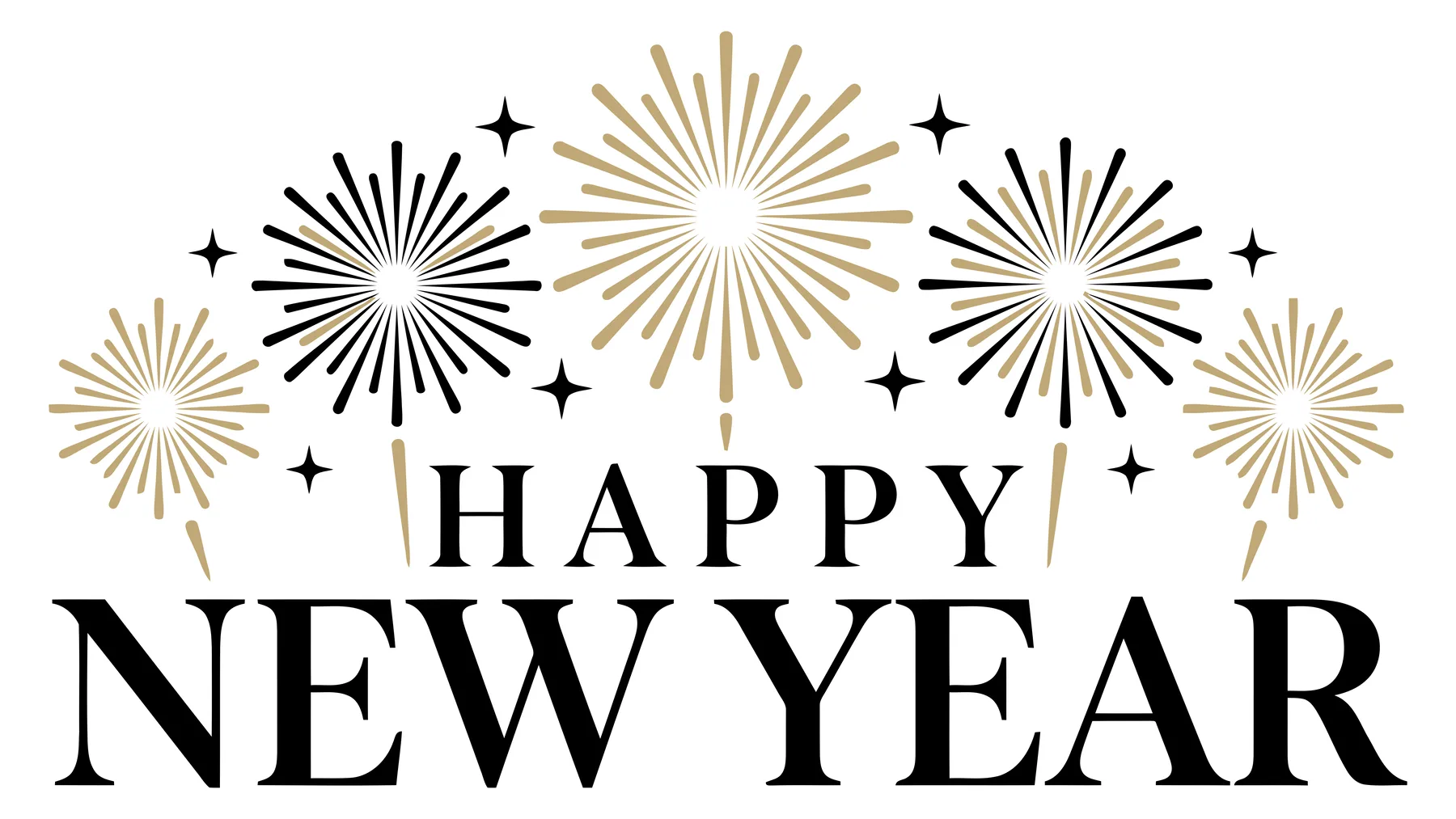 Happy New Year Text with Fireworks Illustration