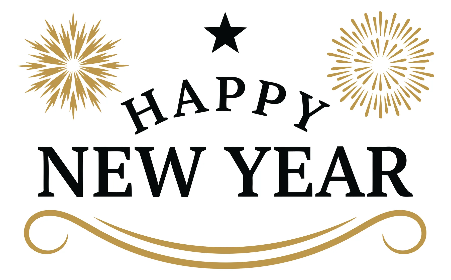 Happy New Year Typography with Fireworks and Star