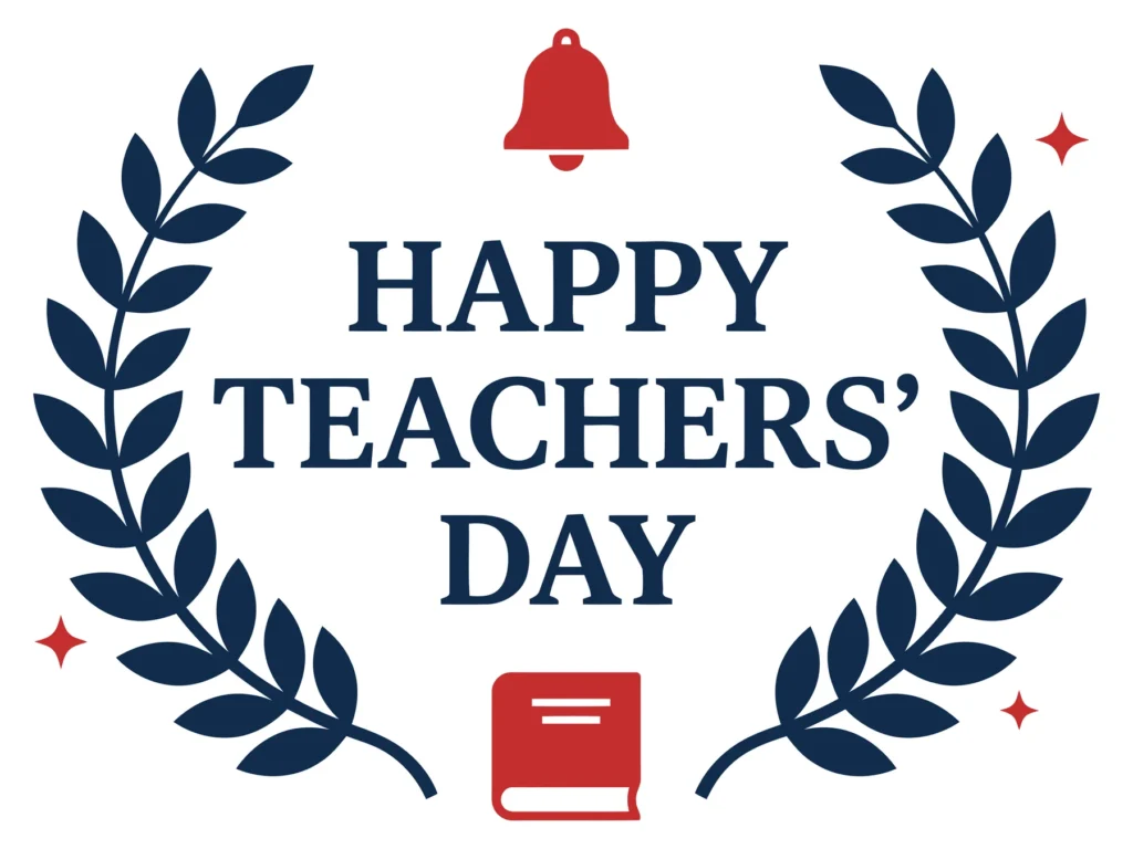 happy teachers day greeting card design with laurel wreath