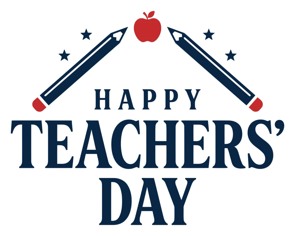 happy teachers day typography design with apple and pencils