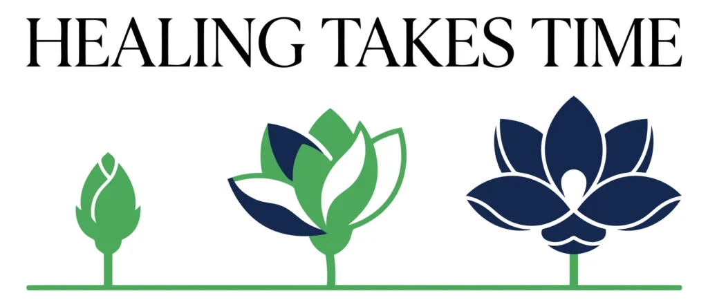 healing takes time lotus flower growth stages mental health concept