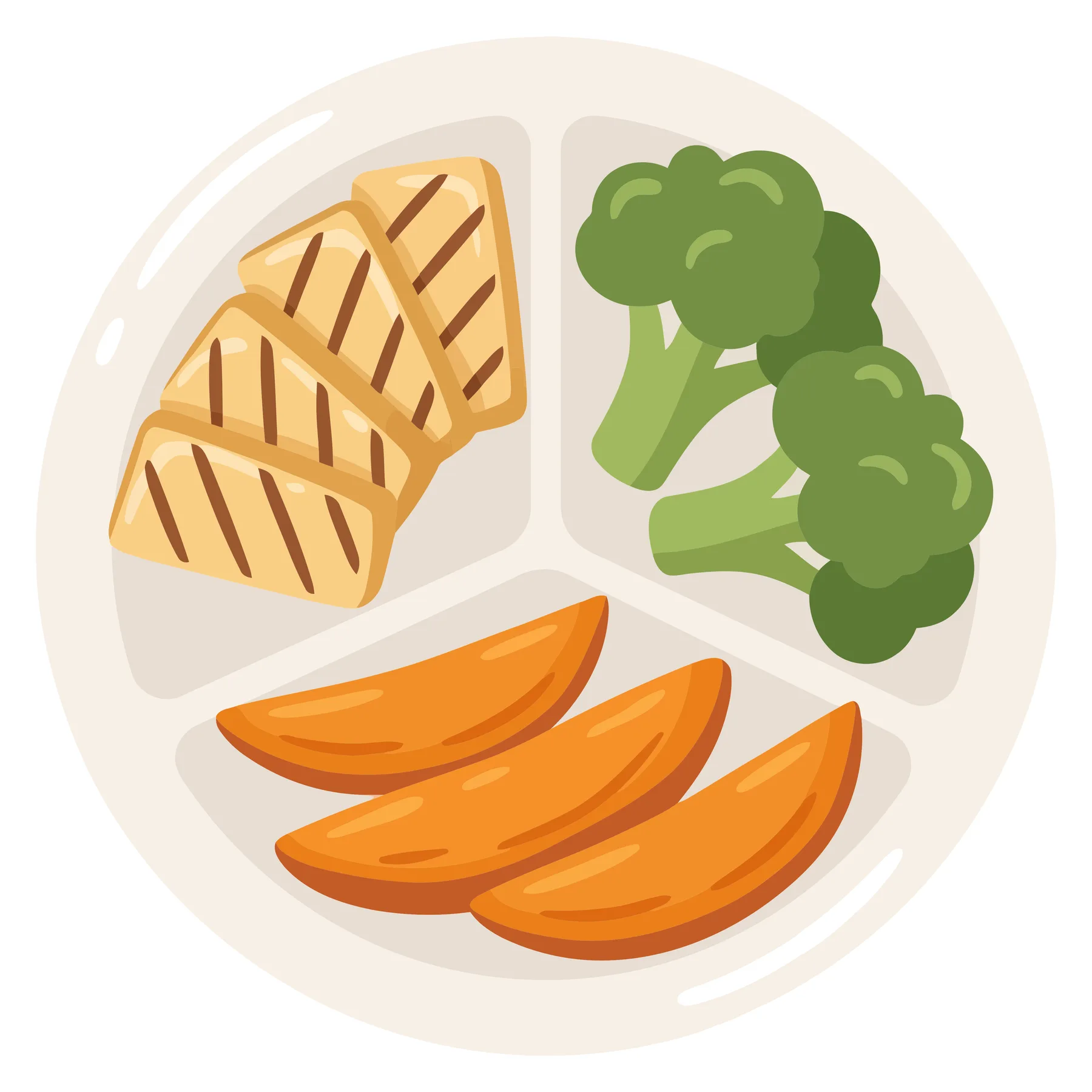 Balanced Vegan Meal with Grilled Tofu, Broccoli, and Potato Wedges