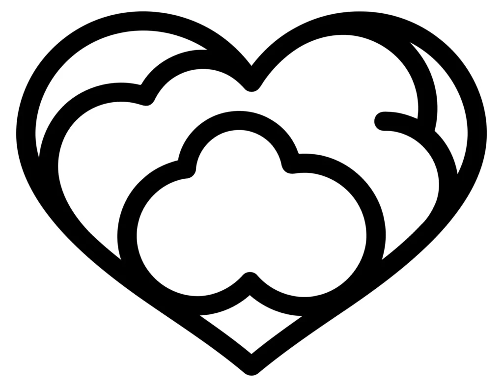 heart shape with cloud pattern line art icon