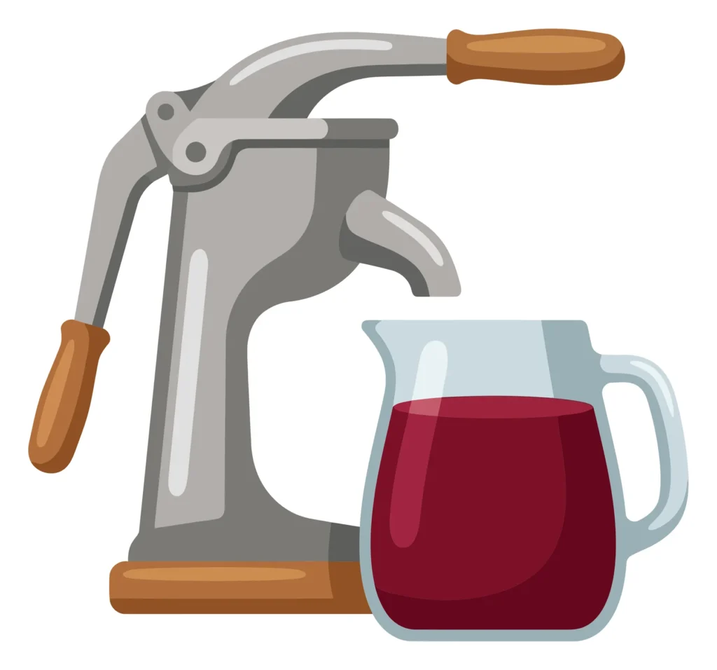 Heavy Duty Fruit Press Or Wine Press With A Pitcher Of Dark Red Juice Vector Illustration heavy duty fruit press or wine press with a pitcher of dark red juice vector illustration