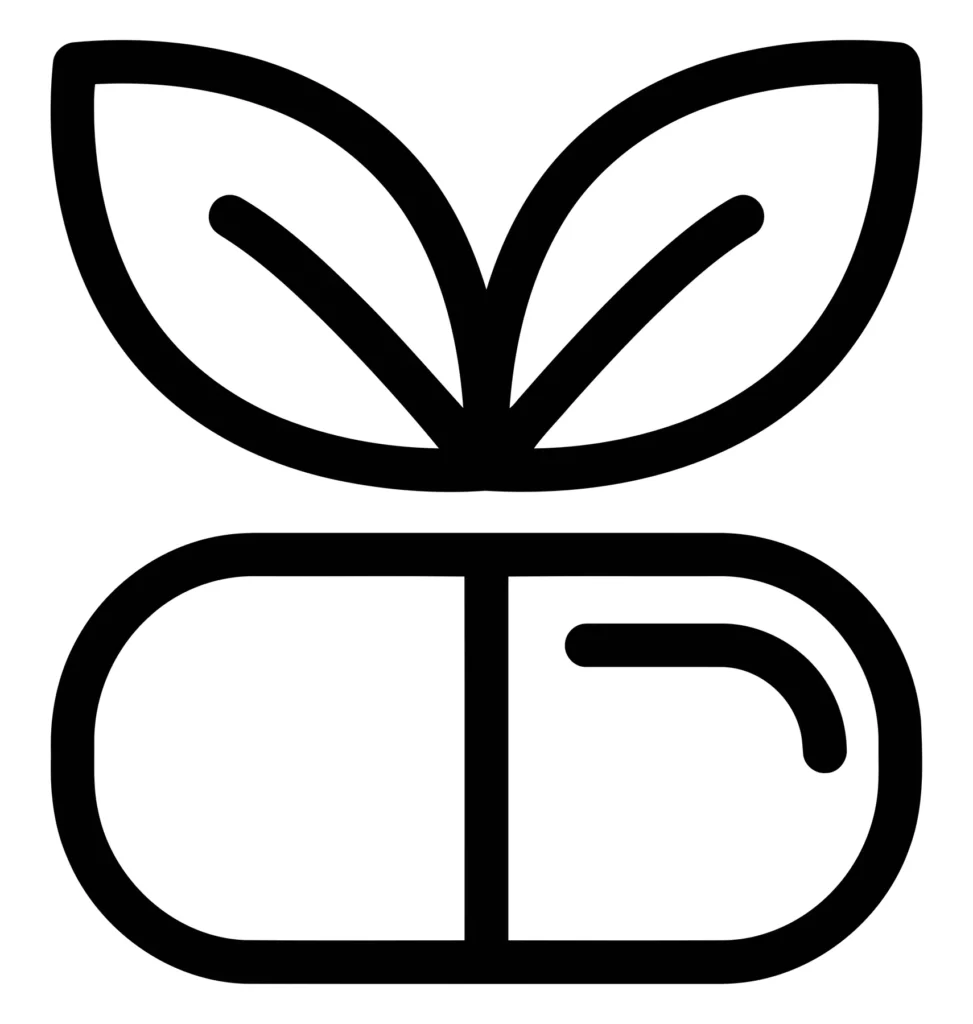 herbal supplement pill capsule leaf icon outline symbol sign