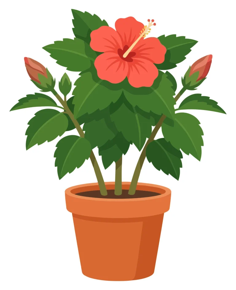 hibiscus flower in a pot isolated on white background