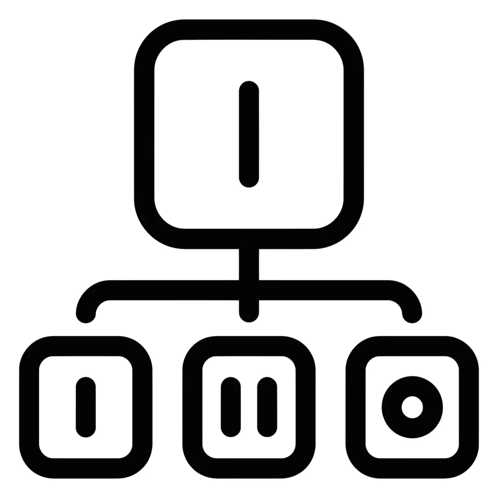 hierarchical structure icon with roman numerals, organizational chart concept for management and data organization