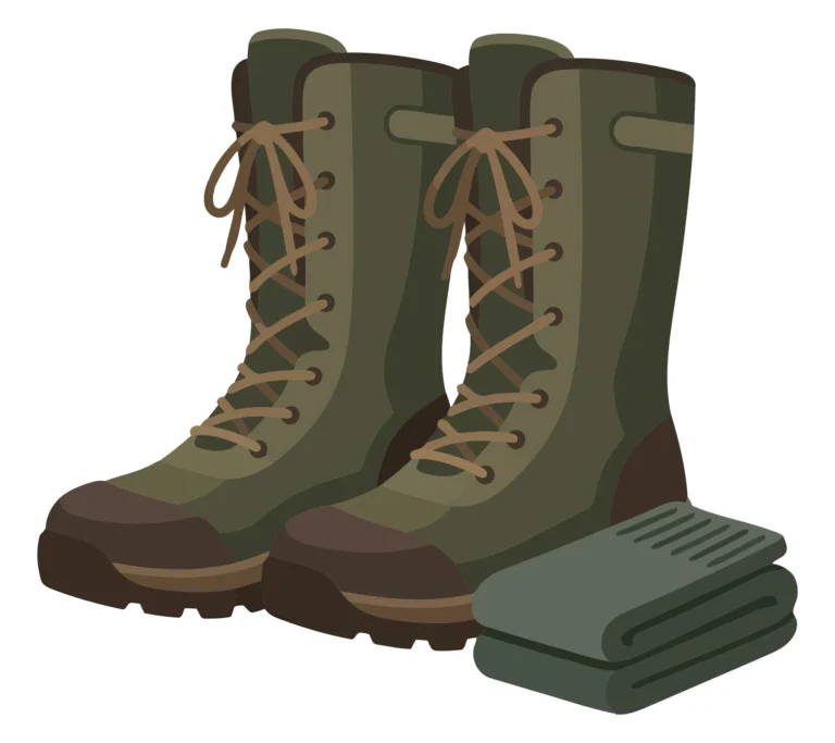 hiking boots and folded blanket on white background