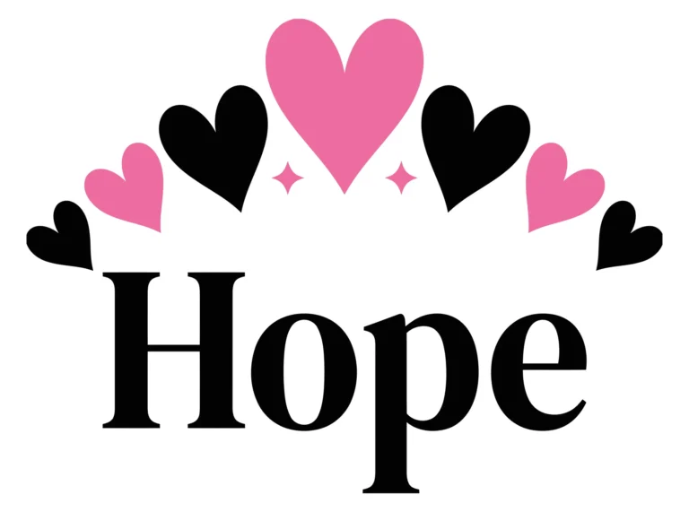 hope text logo with pink and black hearts crown