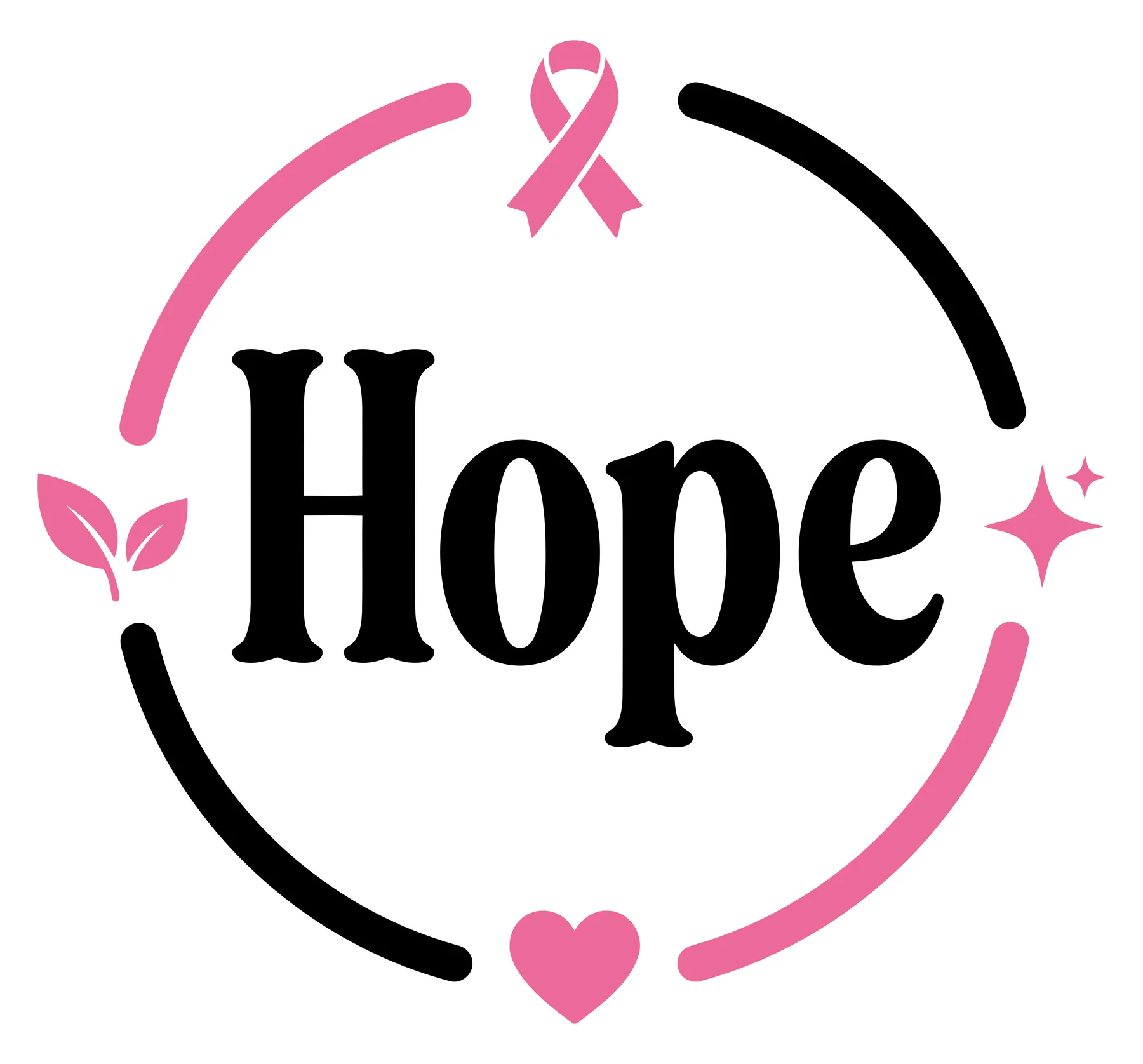 Hope Word in Circular Frame with Pink Ribbon and Heart