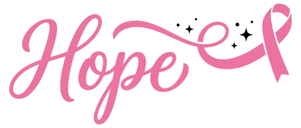 hope word with pink breast cancer awareness ribbon and sparkles