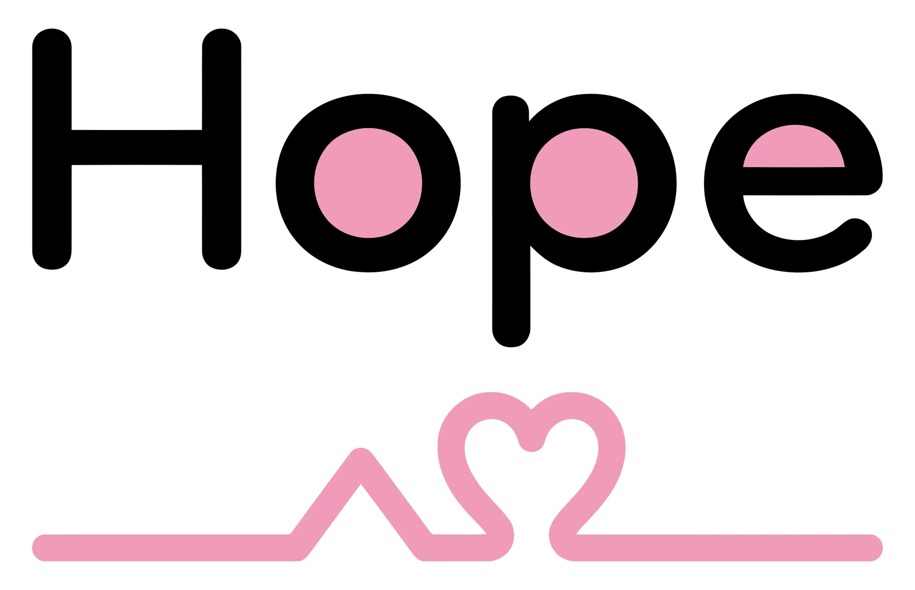 Hope Word with Pink Heart and Heartbeat Line Vector