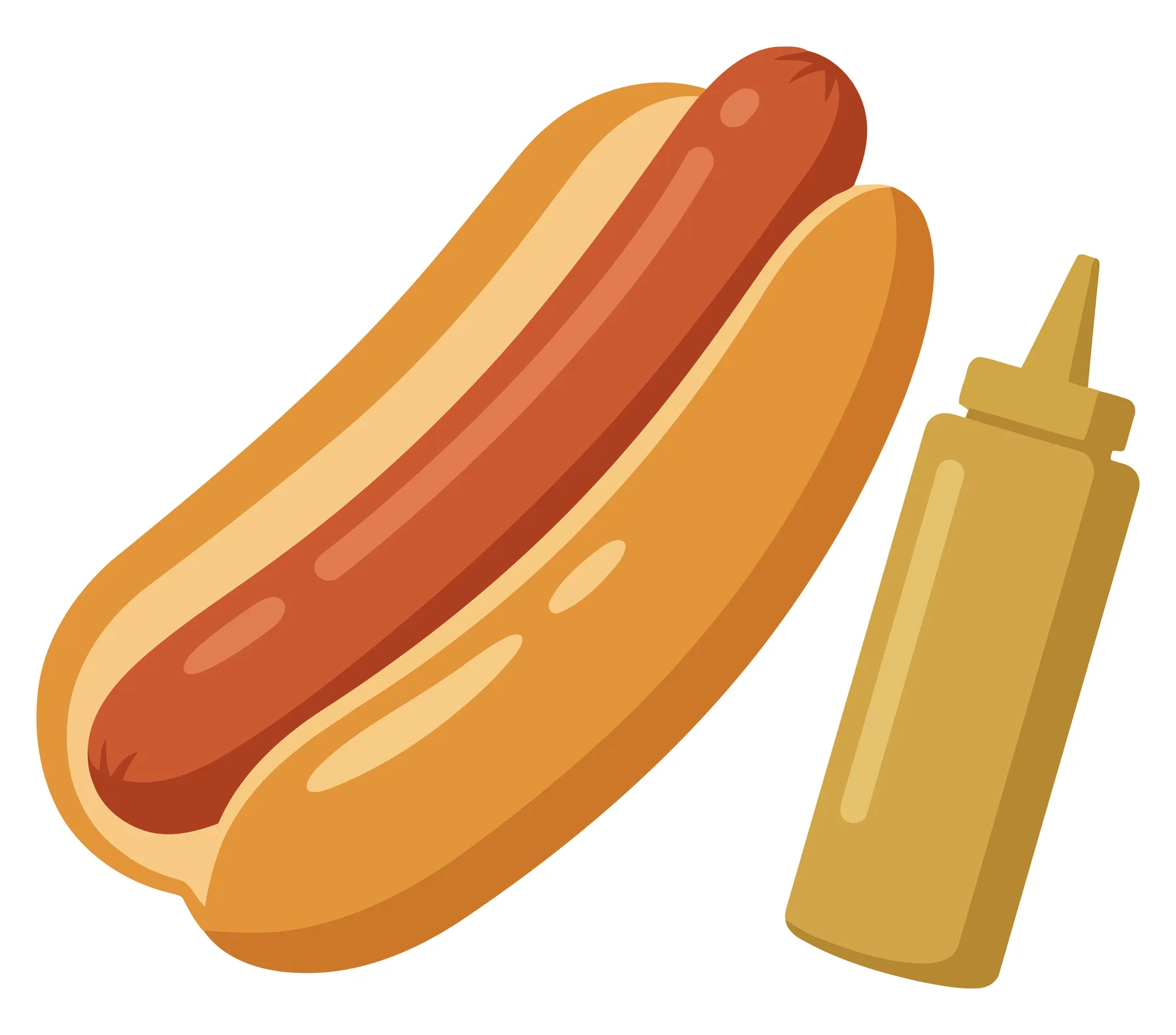 hot dog in a bun and a bottle of mustard isolated on white background