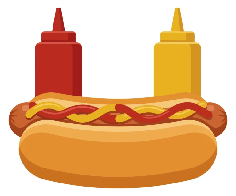 hot dog with ketchup and mustard on white background