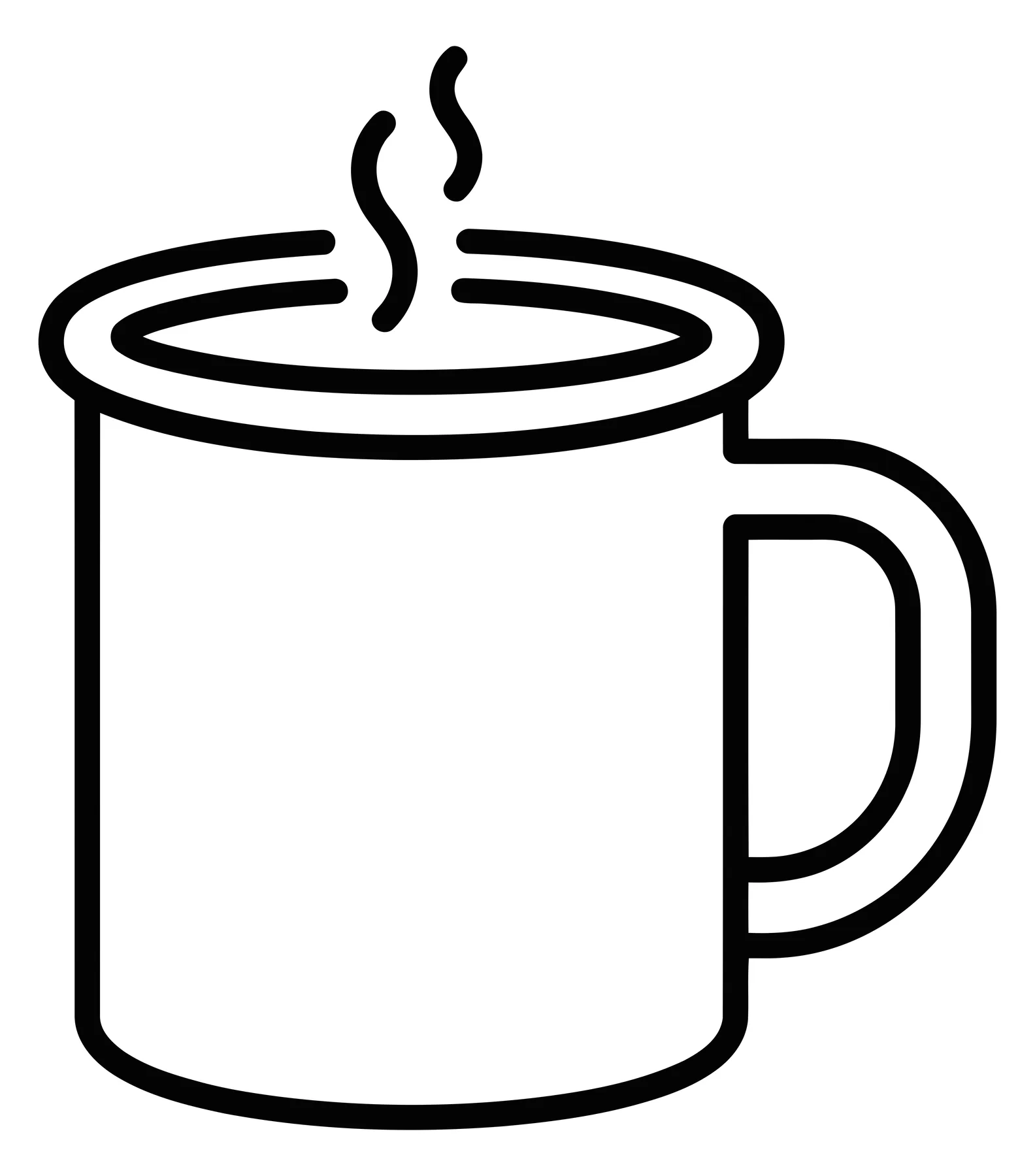 Black and white coffee mug icon with steam