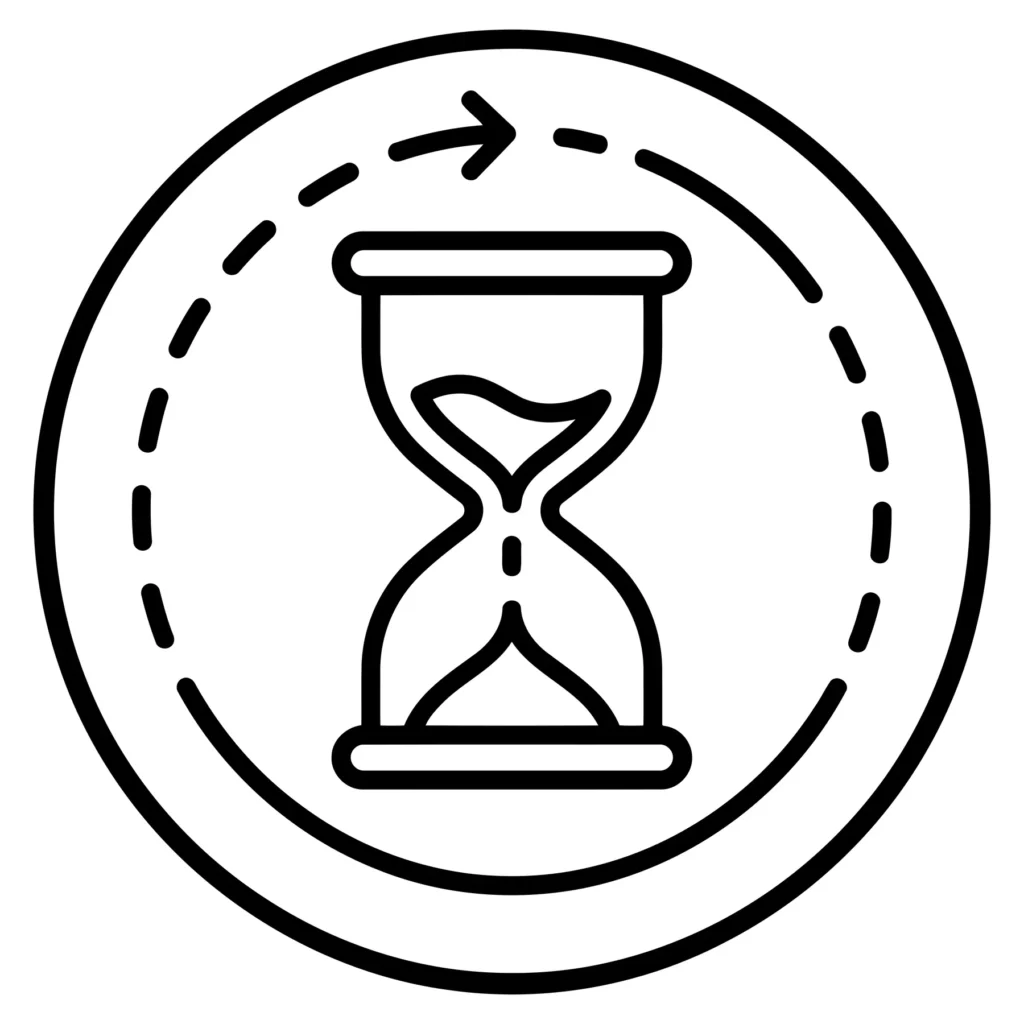 hourglass icon inside a circular arrow, representing time management, waiting, or loading process
