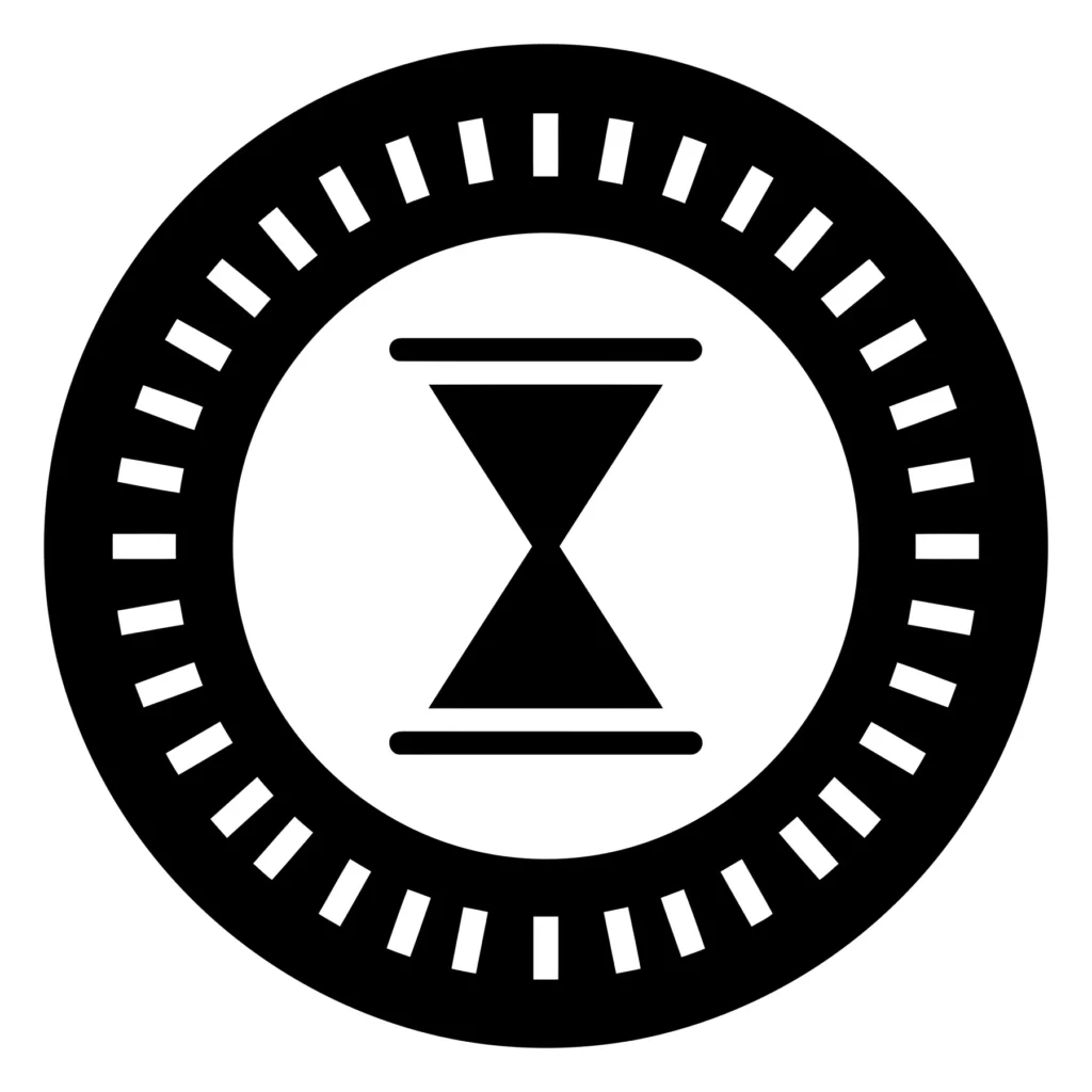 hourglass inside a circular gear icon representing time management