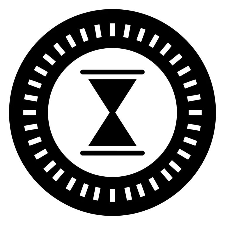 hourglass inside a circular gear icon representing time management