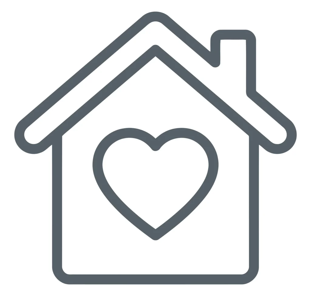 house icon with a heart symbol inside, representing home, love, family, or real estate