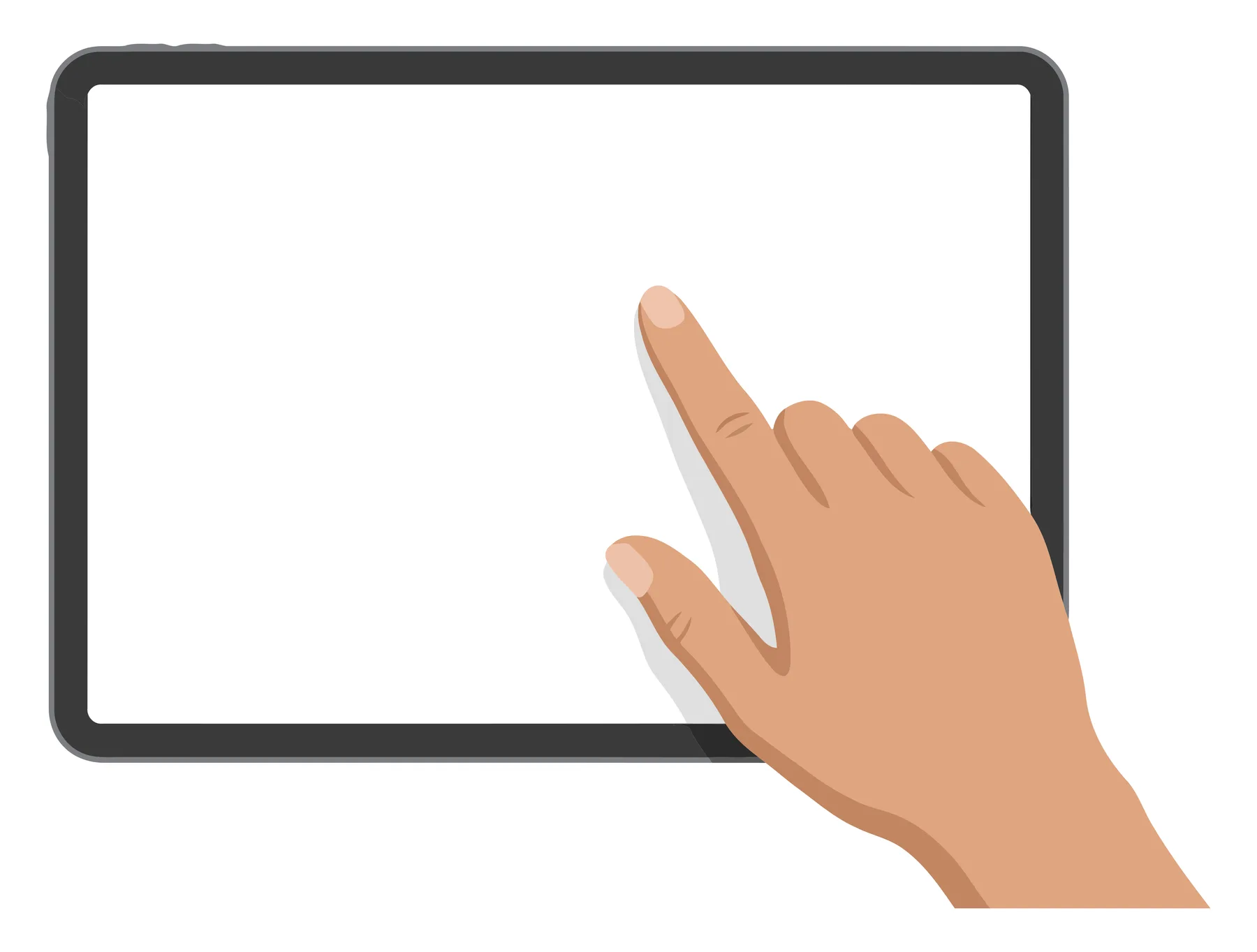 Human hand touching blank digital tablet screen