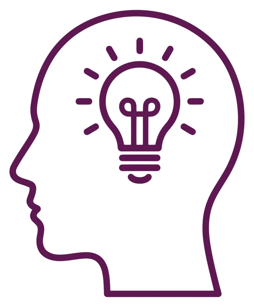 human head profile with lightbulb icon