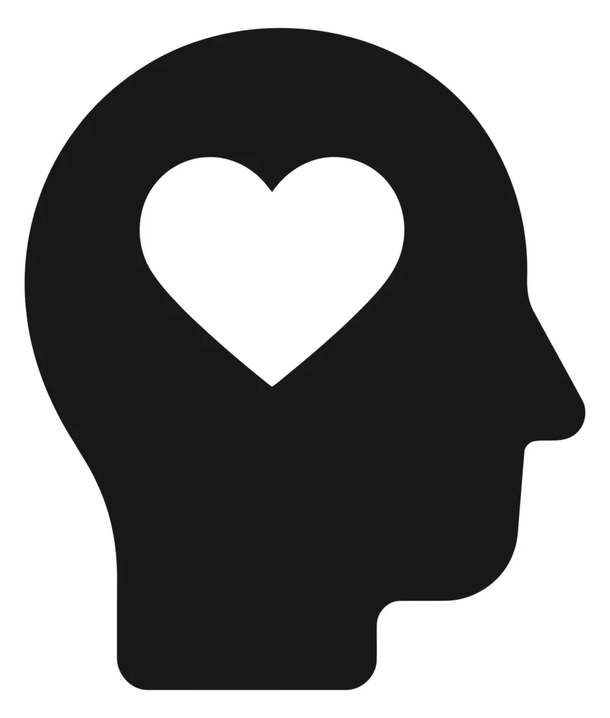 human head silhouette with heart icon