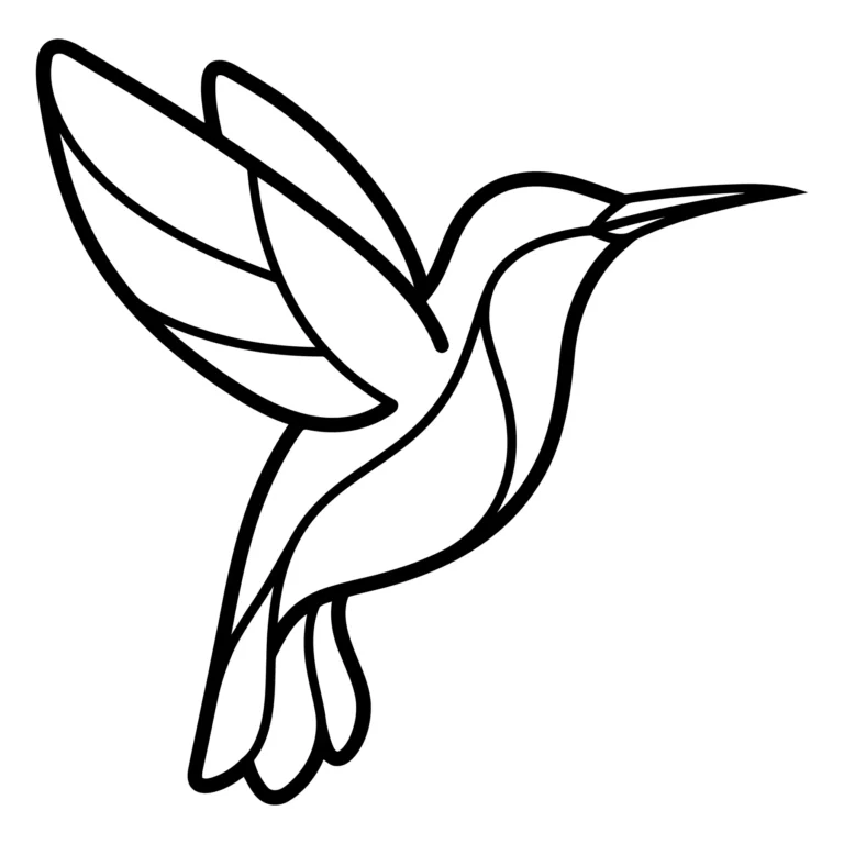 hummingbird icon, black and white line art illustration