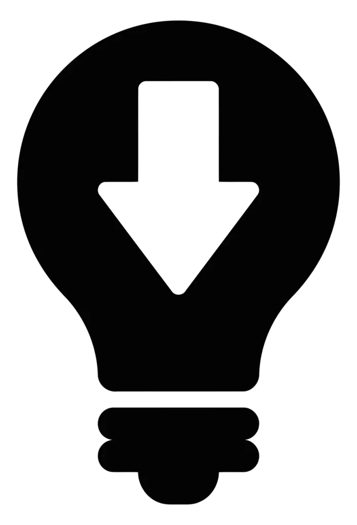 icon of a light bulb with a downward arrow, symbol representing energy consumption or power usage