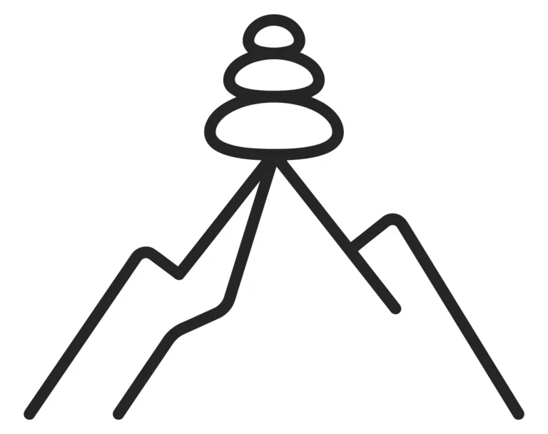 icon of a mountain peak with a balanced stone cairn on top