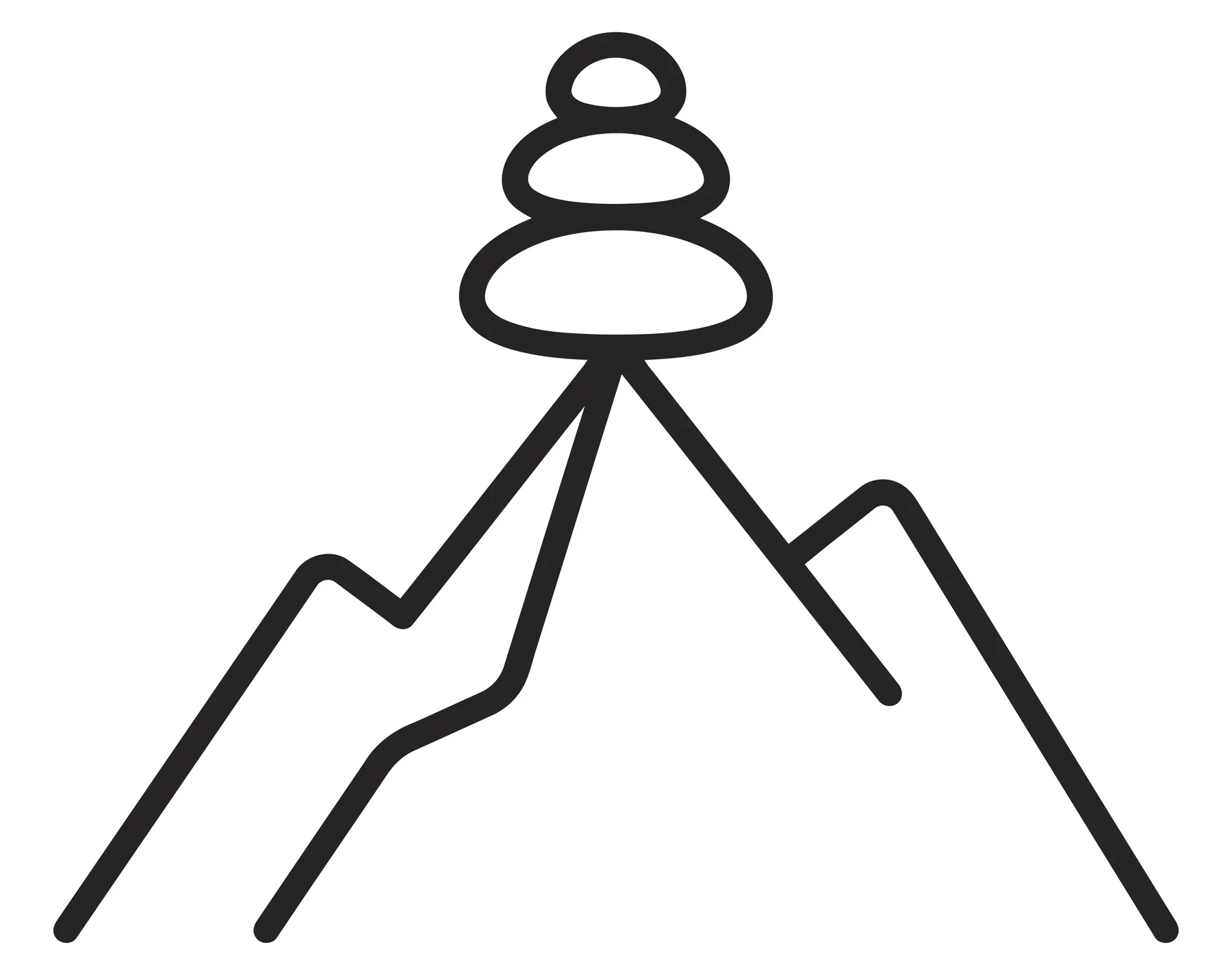 Minimalist mountain peak with balanced stone cairn icon