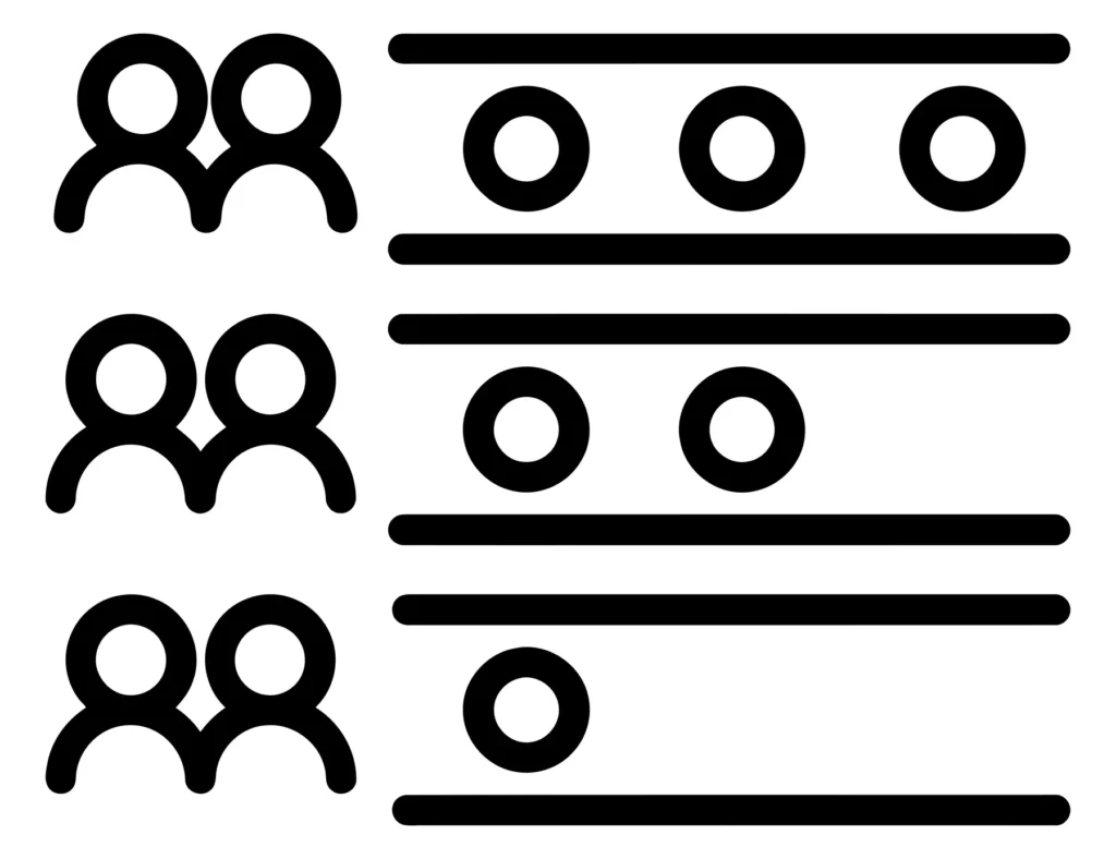 icon representing user ratings or feedback levels with people silhouettes and varying numbers of dots