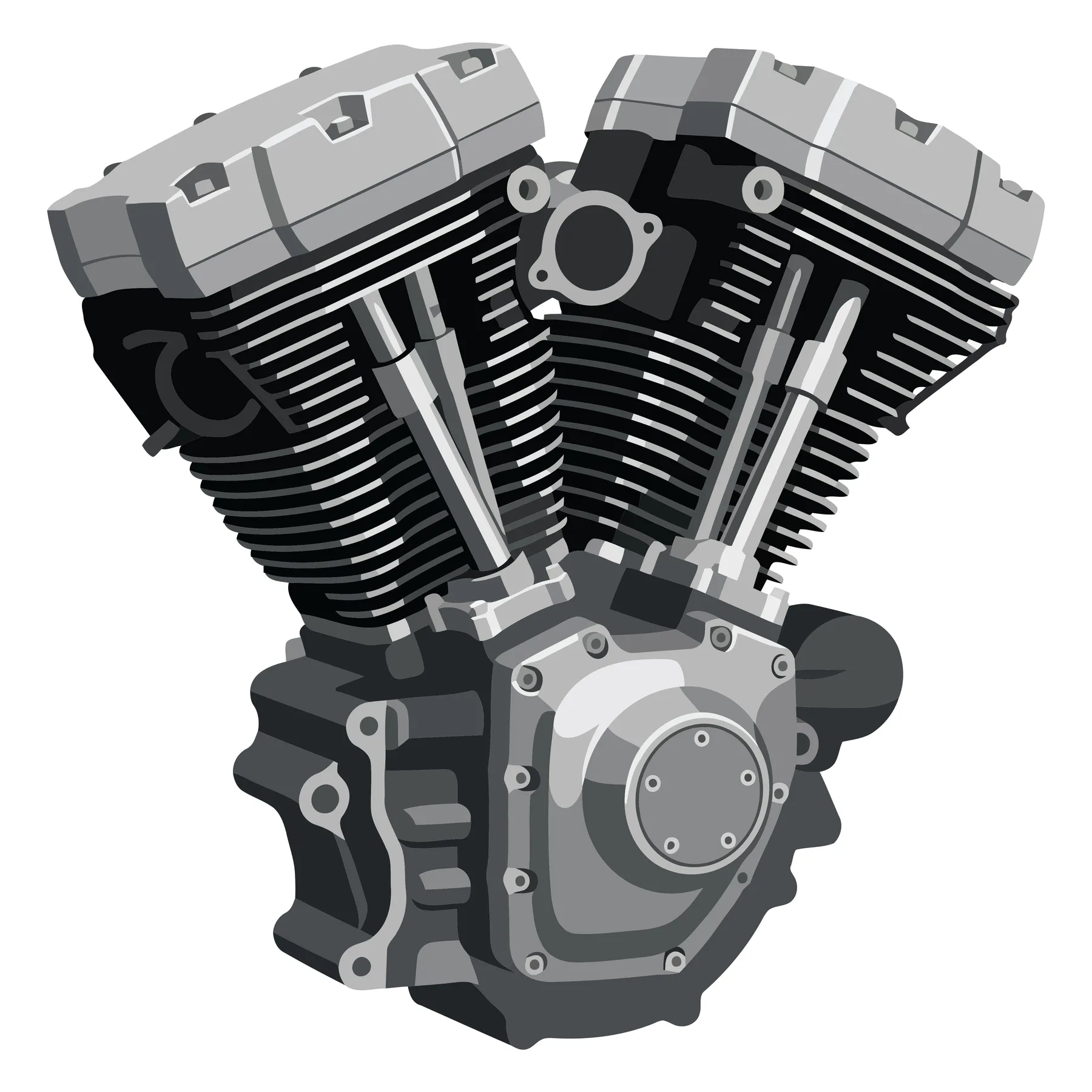 V-Twin Motorcycle Engine Vector Illustration