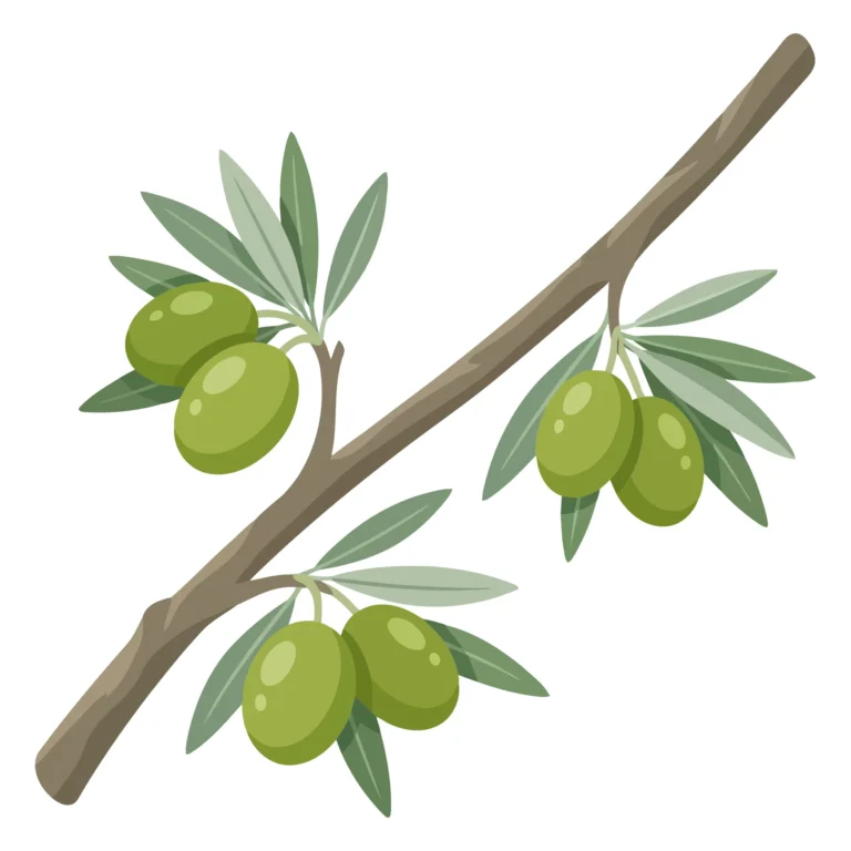 illustration of an olive branch with green olives and leaves isolated on white background