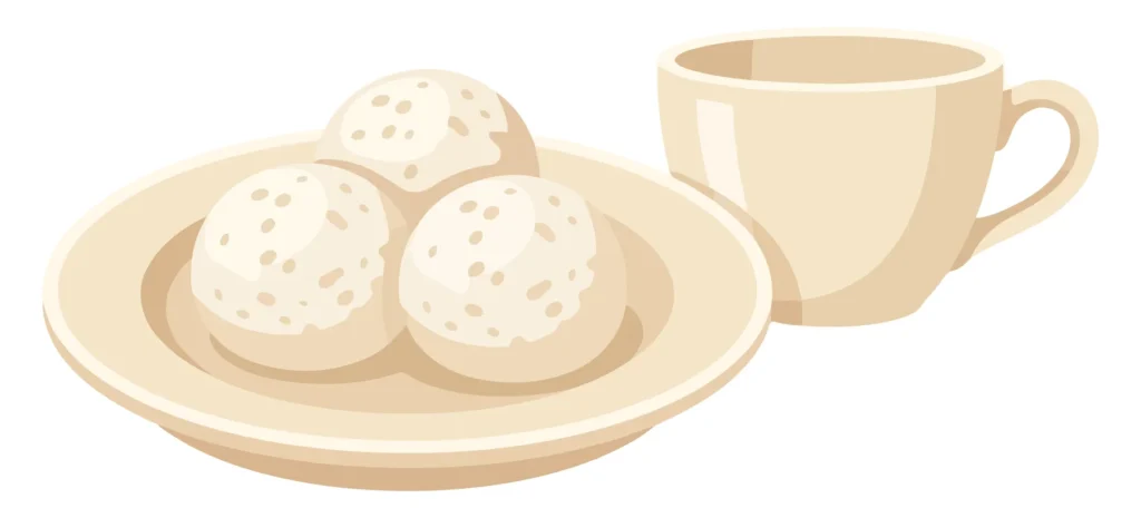 Three Vanilla Ice Cream Scoops on Plate with Coffee Cup illustration of three scoops of vanilla ice cream served on a plate next to an empty coffee cup