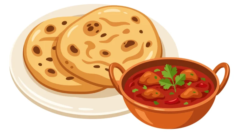 indian food naan bread and curry bowl vector illustration